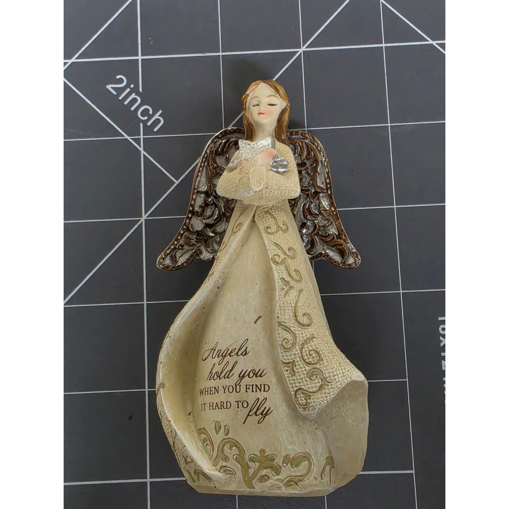 Inspirational Angel Figurine with Silver Wings and Comforting Sentiment Quote